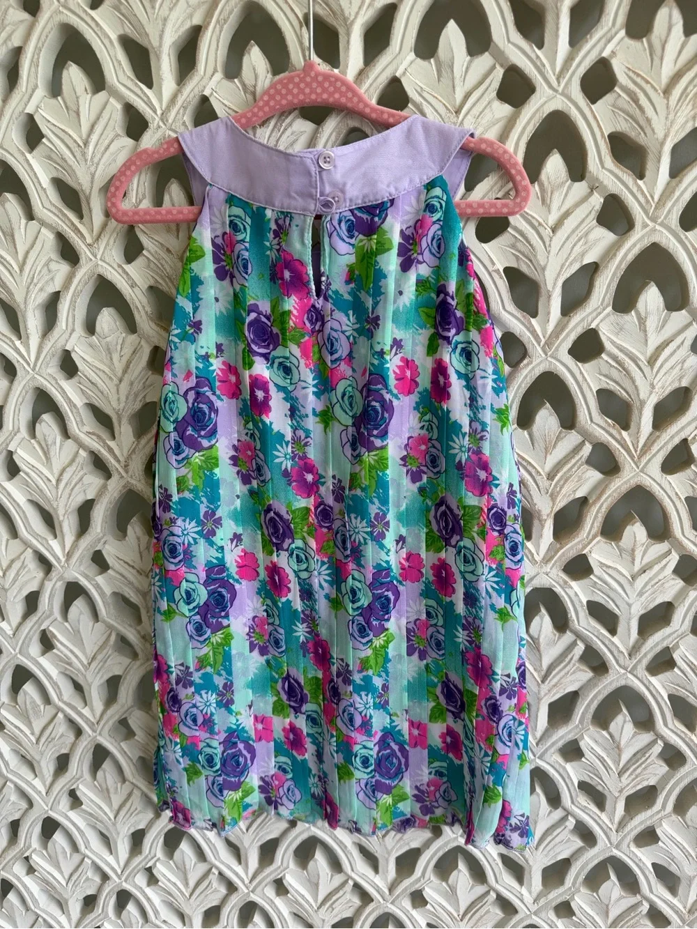 healthtex Lavender and Teal Floral Pleated Dress 3T